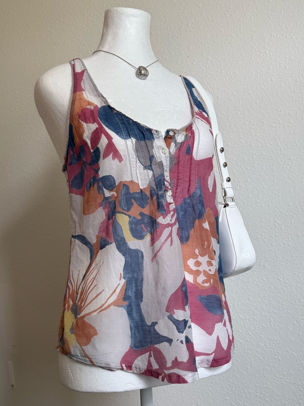 Y2K Hollister Floral Cotton Silk Blend Tank 2000s McBling Cali